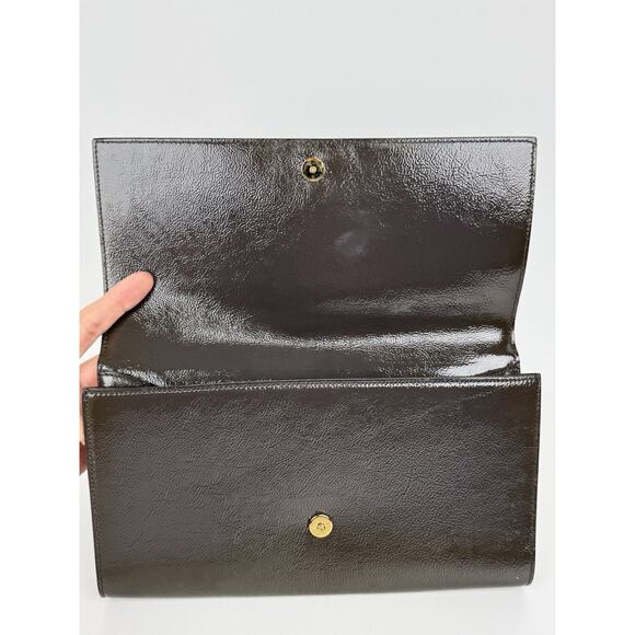 Saint Laurent Belle De Jour Patent Leather Flap Clutch Khaki w Gold Hardware C-6 - Picture 14 of 16